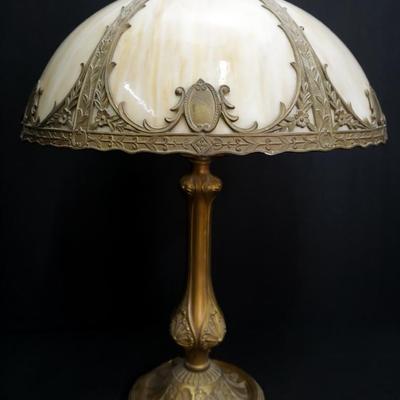 Antique Salem Bros Slag Glass Lamp - 22”h 16” Diameter