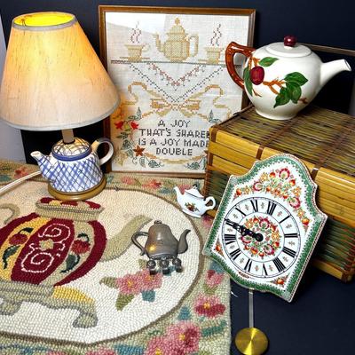 Tea Time: Teapot Motif Decor & Studio Steinboch Enamel Clock Hand Made In Austria