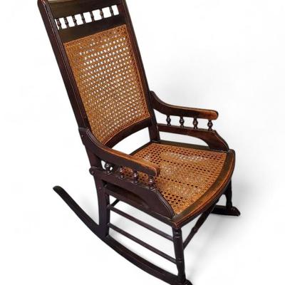 Antique Cane Seat Wood Rocking Chair - 22x33x39"
