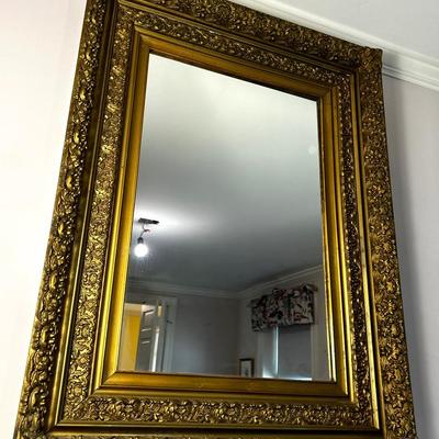 Antique Large Ornate Gilded Gesso & Wood Mirror -  42.5x32.25"