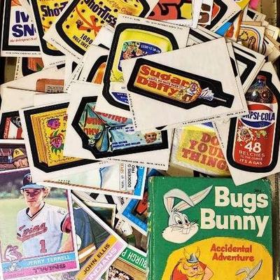 Vintage 70's Ephemera: Topps Wacky Packages Stickers & Puzzle Backs, Baseball Cards, Bugs Bunny Book