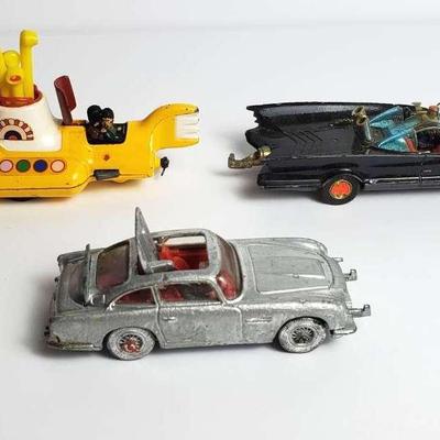 Vintage Corgi Diecast Cars: Batmobile, Beatles Yellow Submarine, James Bond