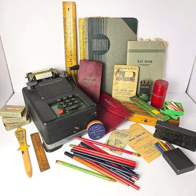 Vintage Remington Rand Adding Machine & Vintage Office Supplies