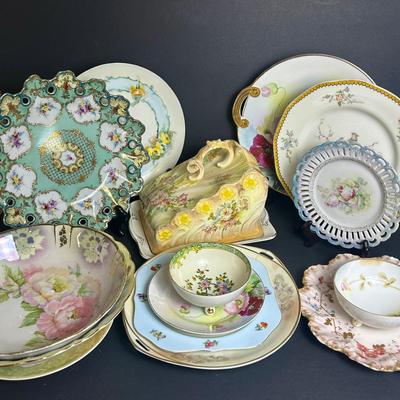 Vintage Hand Painted & Floral Porcelain & Stoneware plus Covered Cheese Dish