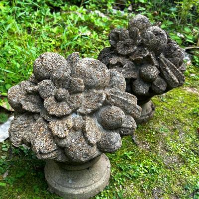 Vintage Cast Stone Garden Finials Pair (12x14”)