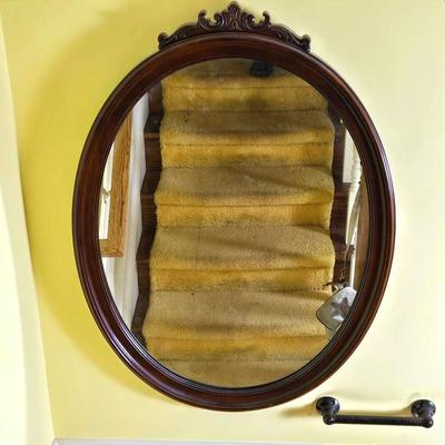 Vintage Mahogany Framed Oval Mirror -38x27"
