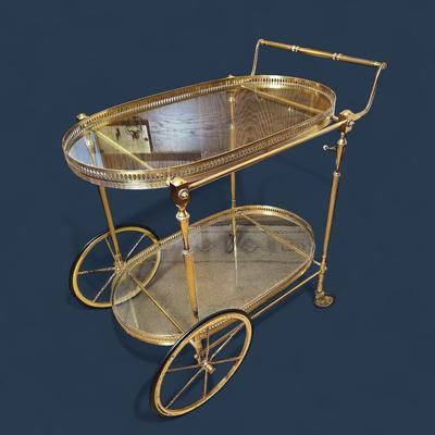 Vintage Brass & Glass Bar Cart - 29x17.25x30.5"