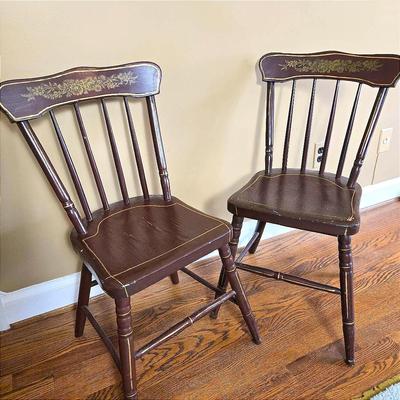 Vintage Hitchcock Style Painted Wood Chair Pair - 17.25x16x31.5"