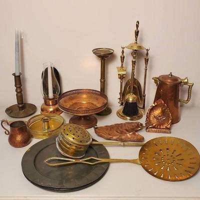 Brass & Copper Metalware: Candle Holders, Fireplace Tools, More