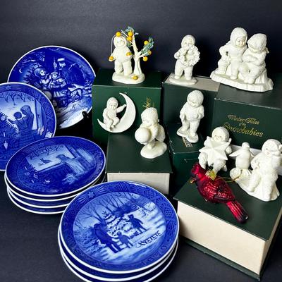 Dept 56 Snowbabies In Box & Royal Copenhagen Christmas Collectors Plates