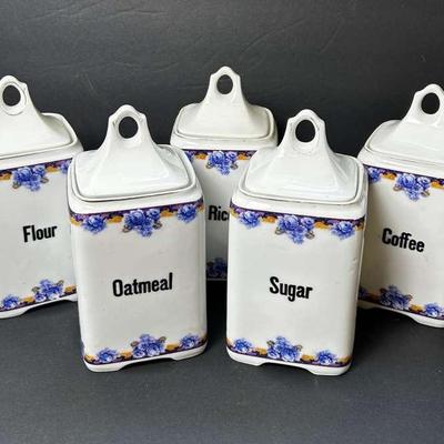 Vintage Schwarzburg Porcelain Kitchen Canister Set (5)
