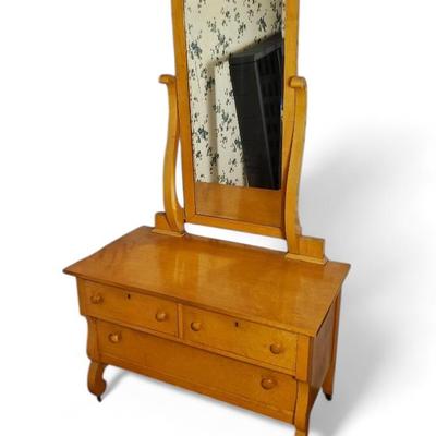 Vintage Birdseye Maple Dresser With Swivel Mirror - 42x22x73"
