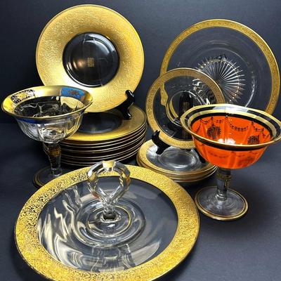 Vintage Tiffin Style Gold Encrusted Rimmed Glassware 