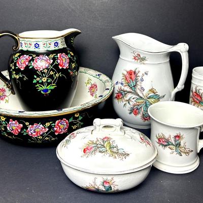 Vintage Wash Stand Pitcher & Basin plus Accessories 