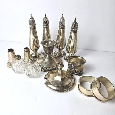 Sterling Silver Salt & Peppers, Candlestick, Napkin Rings