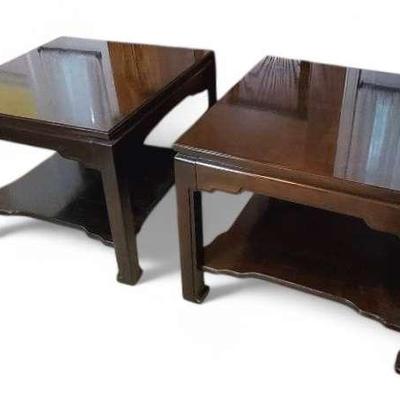 Asian Style Square Side Table Pair - 26x26x21.25"
