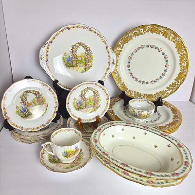 Vintage Ovington Brothers Hammersley & Cos & Bell China "Rose Cottage" Pink & Blue Floral Porcelain