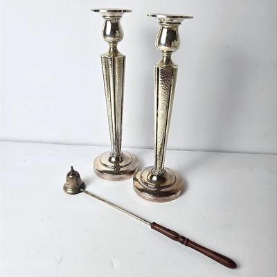 Sterling Silver Weighted Candlesticks - 9.5" & Candle Snuffer 