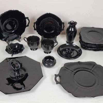 L.E. Smith Black Amethyst Glass - Tidbit Tray, Vase, Plates, More
