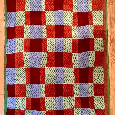 Green, Red, & Blue Tone Contemporary Wool Rug Designed by Sara Schneidman - 5’6”X7’10”