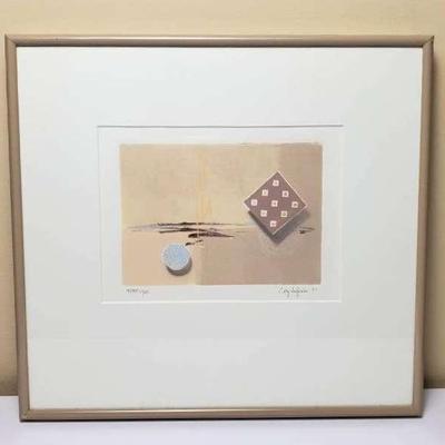 Clay Huffman Signed Abstract Monotype -1987 - Framed,  13.25x14.25"