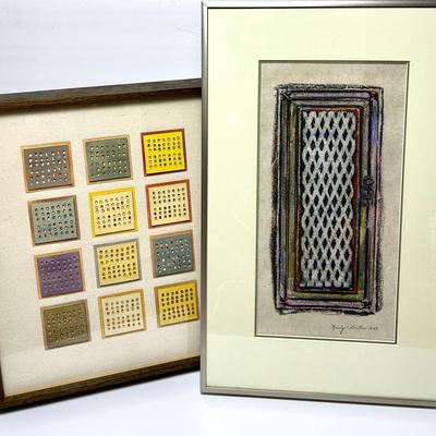 Original Marilyn Grelle Colored Pencil 1979 - and Mixed Media Art- Framed (20.5x13 & 16x14”)
