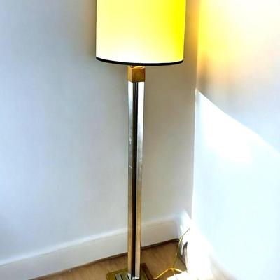 Modern Brass & Chrome Floor Lamp with Tiered Base - 61” H