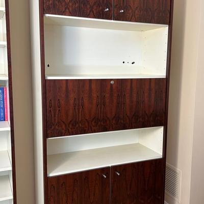 Founders Mid-Century Rosewood Laminate Drop-Front Bar / Desk Cabinet- 38X16X82”