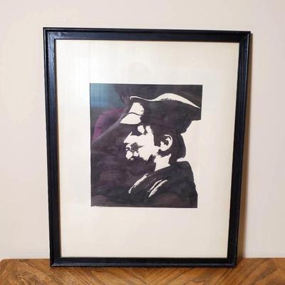 Original Unsigned Pen and Ink Profile Framed - 21.5x17.5"
