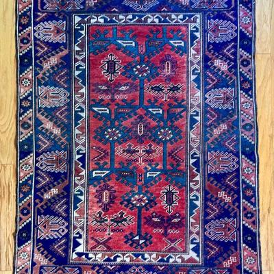 Handwoven Tribal Red & Blue Wool Rug  - 4’4”X5’8”