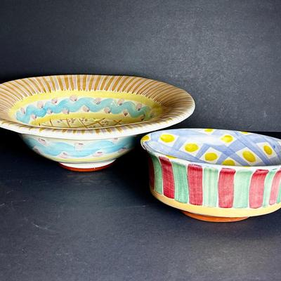 Mackenzie Childs 12” Dia Bowl (3.5”H) & 7” Dia Oval Dish (13”H)
