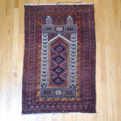 Handwoven Wool Tribal Prayer Rug in Earth Tones - 2'9"x4'4"