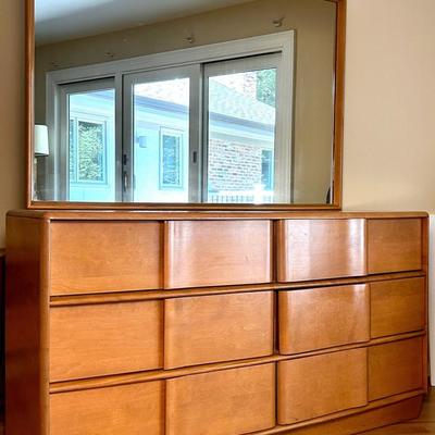 Heywood Wakefield Mid-Century Sculptura Maple Dresser with Mirror