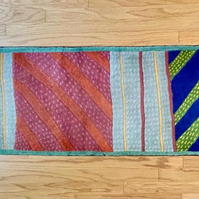 Green, Red, & Blue Tone Contemporary Wool Runner Rug Designed by Sara Schneidman - 2’2”X9’8” 