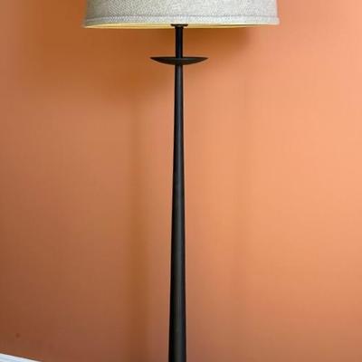 Modern Black Metal Floor Lamp with Fabric Drum Shade - 56”H