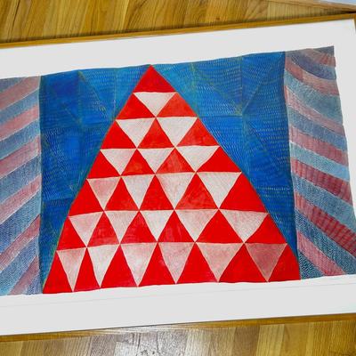 Original Sara Schneidman Signed  Abstract Watercolor & Ink Painting, 1989 - Framed 32x45”