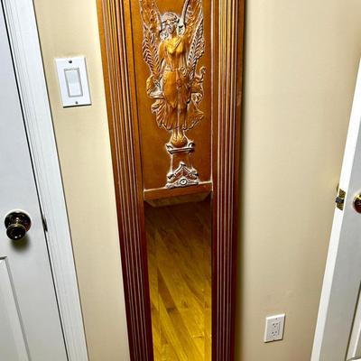 Vintage Neoclassical Wall Mirror with Winged Victory Figure Relief, Composite Frame - 13.5x64”