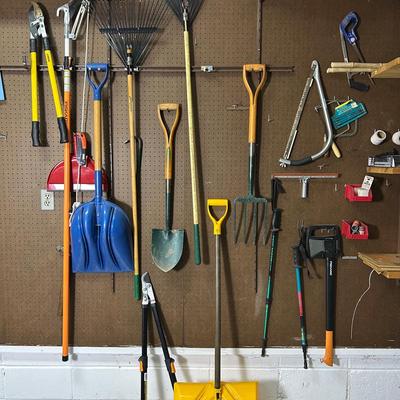 Wall Of Yard Tools - Pole Trimmer, Loppers, More