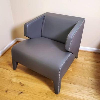 Roche Babois Italian Modern Gray Leather Arm Chair 30x27.5x26"