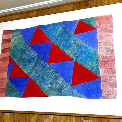 Original Sara Schneidman Signed Geometric Abstract Watercolor & Ink Painting,1989, Framed 32x45”