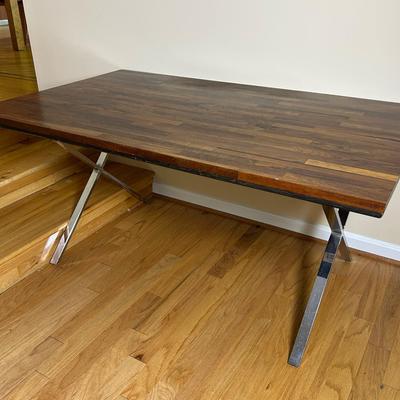 Mid Century Rosewood & Chrome X-Form Leg Table - 60X36X28.5”