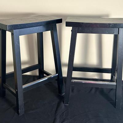 Modern Wood Black Stools (2) - 17X9X24”