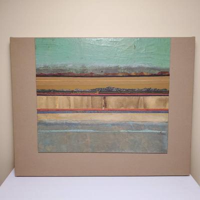 Original P. Pollaro Signed "Of Sand And Sea" Abstract Mixed Media Painting 21.75x28"