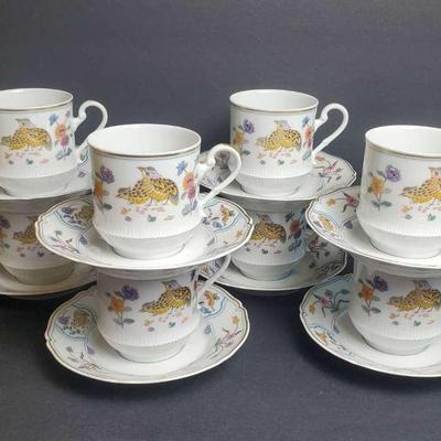 Haviland "Golden Quail" Flat Cups & Saucers (8)
