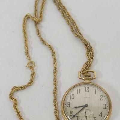 Sale Photo Thumbnail #220: 1218	ELGIN MENS 14K GF 20 YEAR POCKET WATCH WITH FOB

