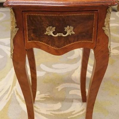 Sale Photo Thumbnail #280: 1278	FRENCH 1 DRAWER STAND WITH APPLIED METAL MOUNTS, APPROXIMATELY 16 IN X 17 IN X 30 IN H
