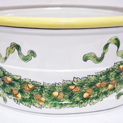 Sale Photo Thumbnail #110: 1109	ITALIAN OVAL DOUBLE HANDLED MAJOLICA STYLE PLANTER, APPROXIMATELY 18 IN X 13 IN 
