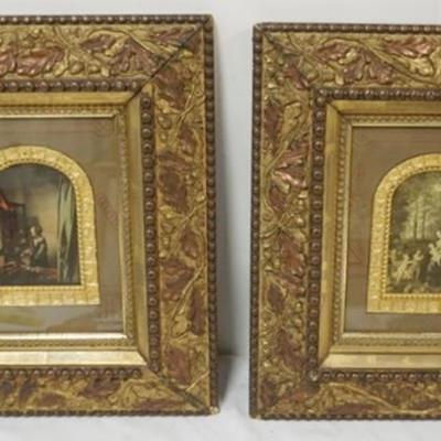 Sale Photo Thumbnail #158: 1157	PAIR OF PRINTS IN OAK LEAF FRAMES, EACH APPROXIMATELY 16 IN X 18 IN, SOME LOSS TO FRAMES
