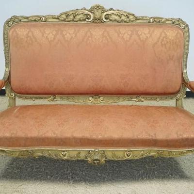 Sale Photo Thumbnail #271: 1269	ANTIQUE CARVED GILTWOOD UPHOLSTERED SETTEE, APPROXIMATELY 687 IN X 32 IN X 51 IN H

