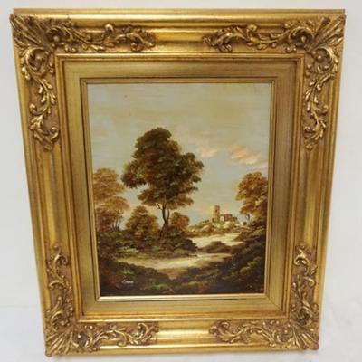 Sale Photo Thumbnail #166: 1165	FRAMED OIL ON BOARD, LANDSCAPE WITH CATTLE, APPROXIMATELY 16 IN X 19 IN OVERALL
